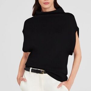 Club Monaco women size M Merino Wool sweater wide mock neck short sleeve black